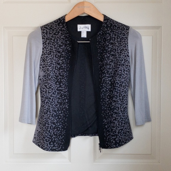 Joseph Ribkoff Jacket Animal Leopard Print Design Black Grey Silver Size 6 - Picture 3 of 8